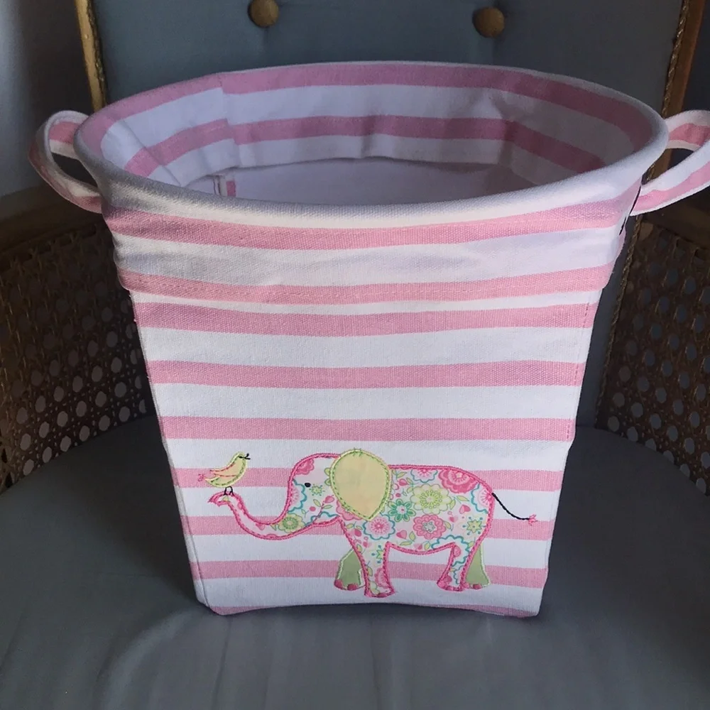 Pottery Barn Kids Pink & White striped 100 % cotton washable storage basket
